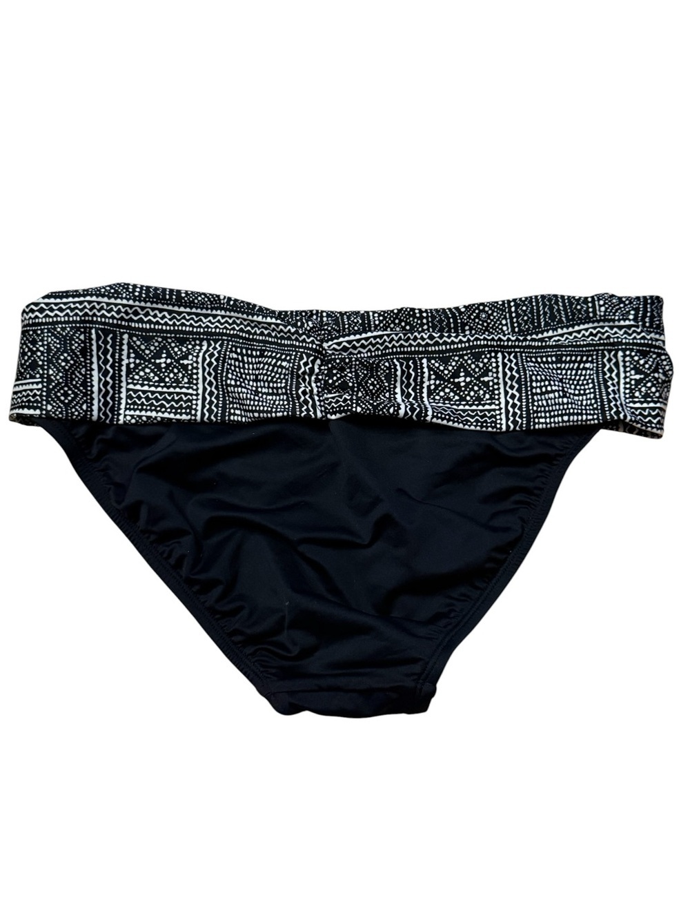 Black Bikini Bottom with Patterned Fold-Over Waistband aloha banded bottom NWT - Picture 2 of 4